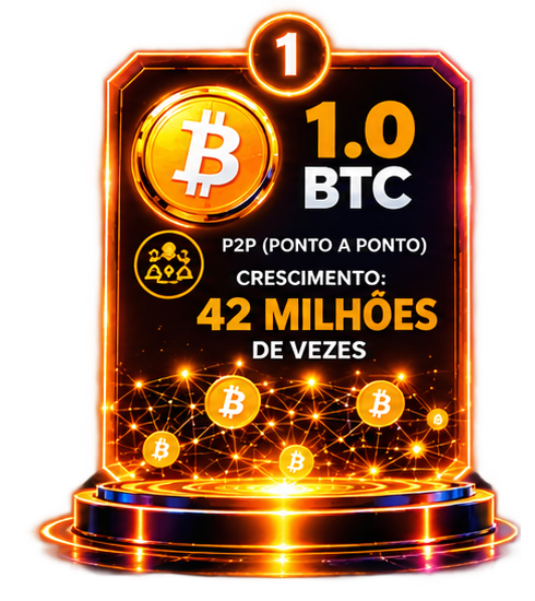 1.0 BTC — P2P (ponto a ponto). Crescimento: 42 milhões de vezes.